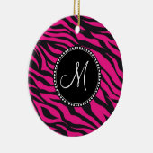 Aangepast monogrammatisch Initiaal Hot Pink Black  Keramisch Ornament (Rechts)