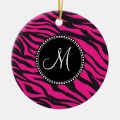 Aangepast monogrammatisch Initiaal Hot Pink Black  Keramisch Ornament (Voorkant)