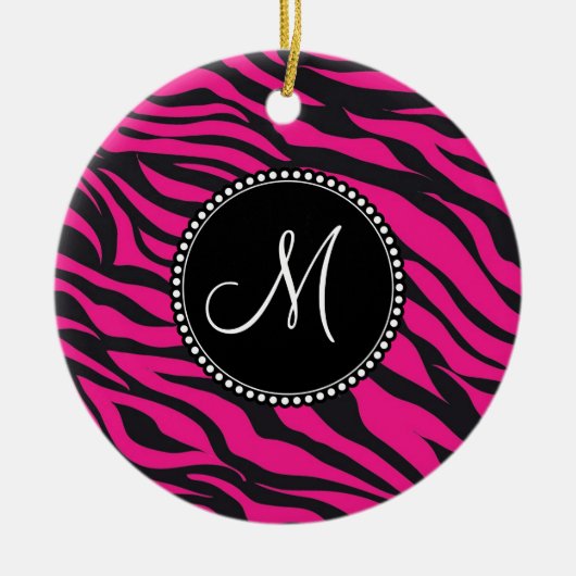 Aangepast monogrammatisch Initiaal Hot Pink Black  Keramisch Ornament (Voorkant)