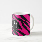 Aangepast monogrammatisch Initiaal Hot Pink Black  Koffiemok (Voorkant rechts)