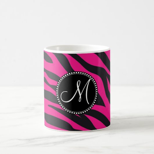 Aangepast monogrammatisch Initiaal Hot Pink Black  Koffiemok (Center)