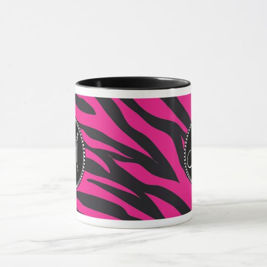 Aangepast monogrammatisch Initiaal Hot Pink Black  Mok (Midden)