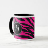 Aangepast monogrammatisch Initiaal Hot Pink Black  Mok (Voorkant links)