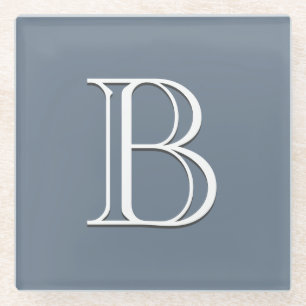 Aangepast monogramme Initiaal Middelgroot blauw &  Glazen Onderzetter