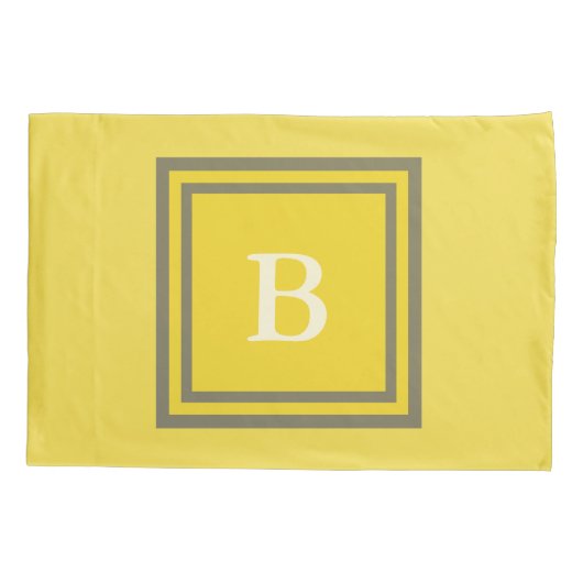 Aangepast monogrammed grijs en geel kussensloop (Achterkant)