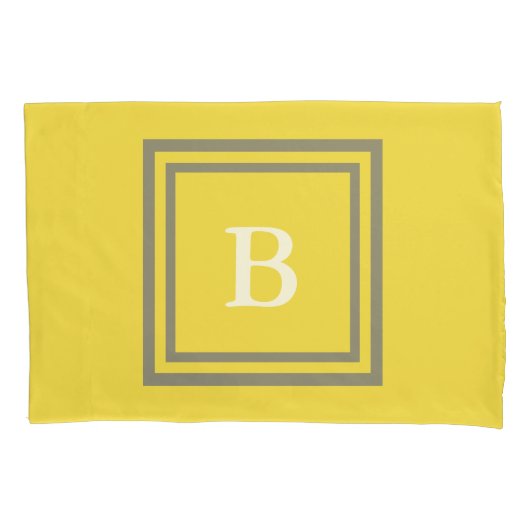 Aangepast monogrammed grijs en geel kussensloop (Voorkant)