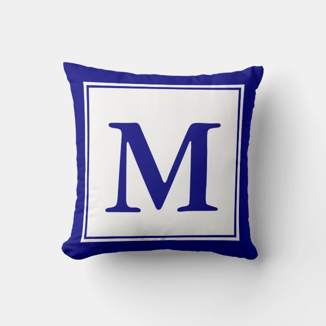 Aangepast monogrammed Navy Blue en White Kussen (Voorkant)