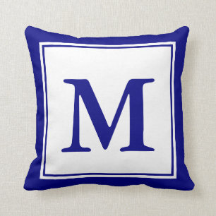 Aangepast monogrammed Navy Blue en White Kussen