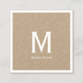 Aangepast monogrammed Rustic Kraft Vierkante Visitekaartje (Voorkant)