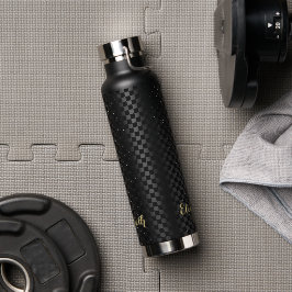 Aangepast monogrammen Modern Black Checkered Patte Waterfles