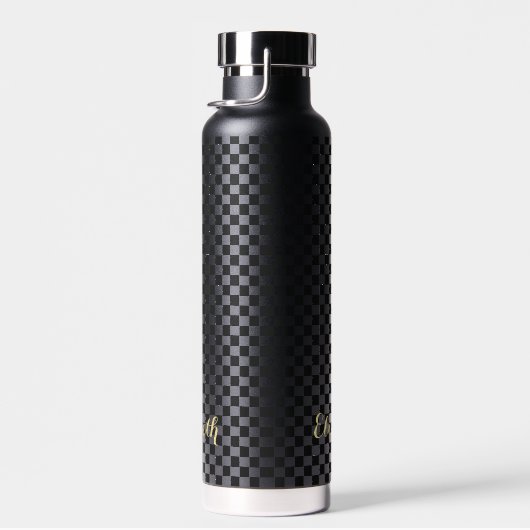 Aangepast monogrammen Modern Black Checkered Patte Waterfles (Rechts)