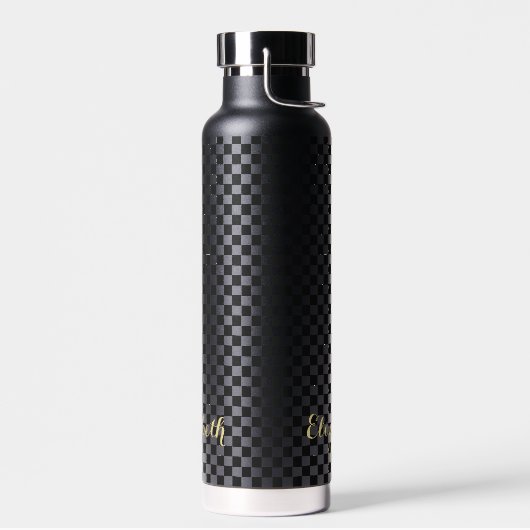 Aangepast monogrammen Modern Black Checkered Patte Waterfles (Links)