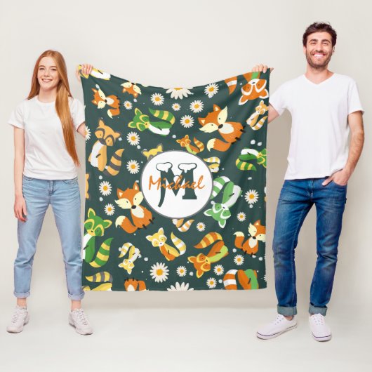 Aangepast mooi raccoons script safari navy blue fleece deken (In situ)