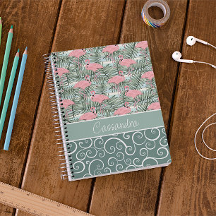 Aangepast Mooie Leuke Roze Flamingo's Palm Bladere Notitieboek