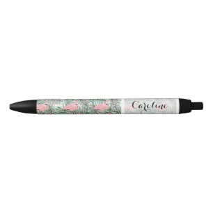 Aangepast Mooie Leuke Roze Flamingo's Palm Bladere Zwarte Inkt Pen