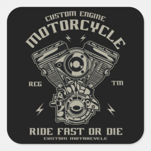 Aangepast motorrijwiel, versneld of afvlakt vierkante sticker
