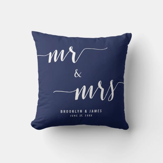 Aangepast Mr en Mrs Navy Blue Wedding Kussens (Voorkant)