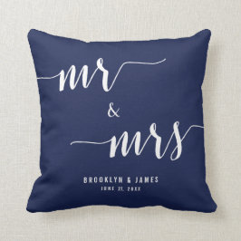 Aangepast Mr en Mrs Navy Blue Wedding Kussens