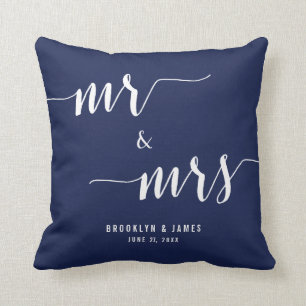 Aangepast Mr en Mrs Navy Blue Wedding Kussens