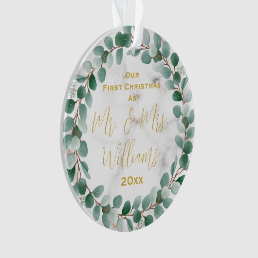 Aangepast Mr en Mrs. Ons eerste kersthuwelijk Ornament (voorkant)
