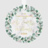 Aangepast Mr en Mrs. Ons eerste kersthuwelijk Ornament (achterkant)
