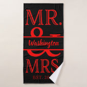 Aangepast Mr en Mrs Red Black Bath Towel Badhanddoek (Badhanddoek)