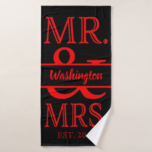 Aangepast Mr en Mrs Red Black Bath Towel Badhanddoek (Badhanddoek)