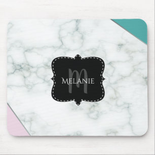 Aangepast Muismatje Roze Aqua Marmer Monogram Muismat