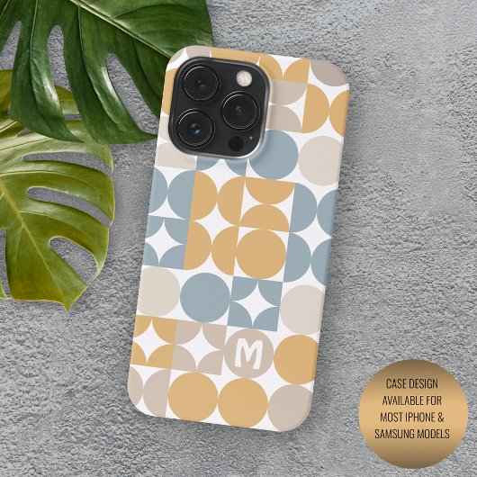 Aangepast muistard Taupe Grey Blue Retro Art-patro iPhone Hoesje