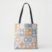 Aangepast muistard Taupe Grey Blue Retro Art-patro Tote Bag (Voorkant)