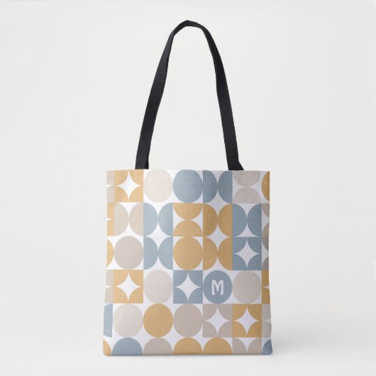 Aangepast muistard Taupe Grey Blue Retro Art-patro Tote Bag (Voorkant)