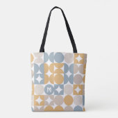 Aangepast muistard Taupe Grey Blue Retro Art-patro Tote Bag (Achterkant)