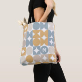 Aangepast muistard Taupe Grey Blue Retro Art-patro Tote Bag (Dichtbij)