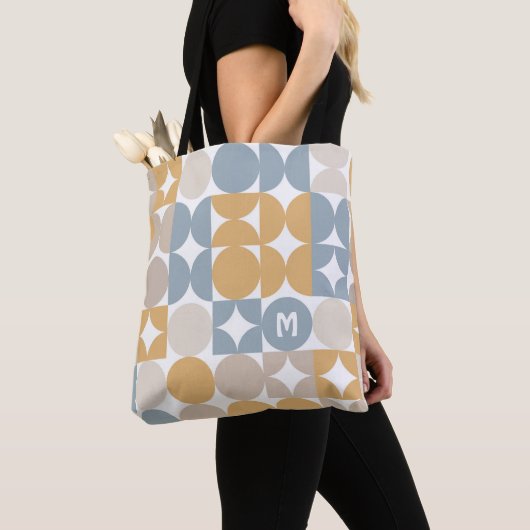 Aangepast muistard Taupe Grey Blue Retro Art-patro Tote Bag (Dichtbij)