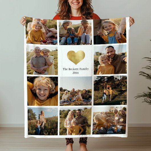 Aangepast, multi-fotoserie - Keepasje Gold Heart Fleece Deken