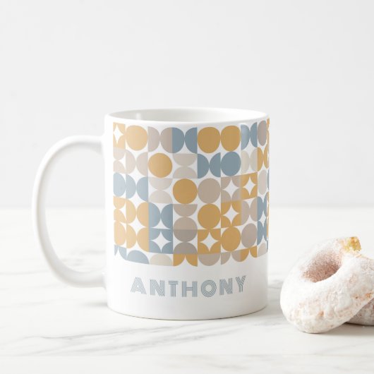 Aangepast Mustard Taupe Gray Blue Hip Art Patroon Koffiemok (Met donut)