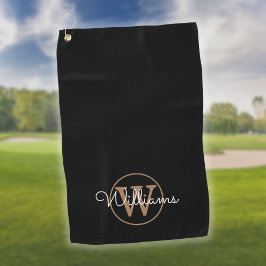 Aangepast naam in monogram schrift zwart en goud golfhanddoek