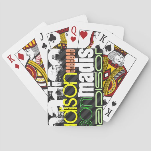 Aangepast naam patroon op zwart & grijs gestreept pokerkaarten (Achterkant)