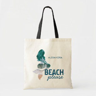 Aangepast naambalkpatroon: Mermaid Summer Tropical Tote Bag