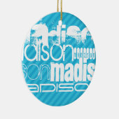 Aangepast naampatroon; Hemelsblauwe strepen Keramisch Ornament (Rechts)