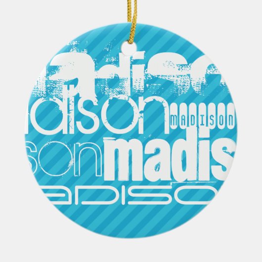 Aangepast naampatroon; Hemelsblauwe strepen Keramisch Ornament (Voorkant)