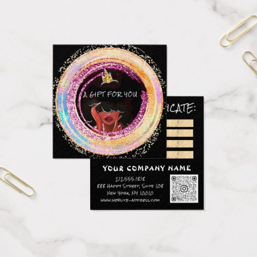 Aangepast Nail Hair Makeup QR Code Logo Gold Vierkante Visitekaartjes (Kantoor)