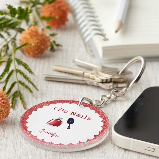 Aangepast Nail Tech Red Glitter Sleutelhanger (Voorkant Rechts)