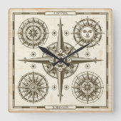 Aangepast Nautical Compass Vierkante Klok (Voorkant)