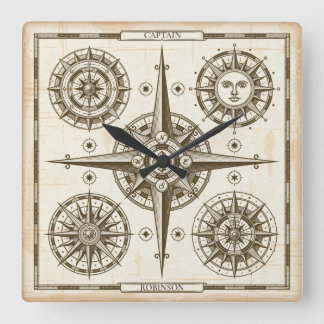 Aangepast Nautical Compass Vierkante Klok