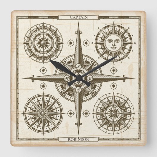 Aangepast Nautical Compass Vierkante Klok (Voorkant)