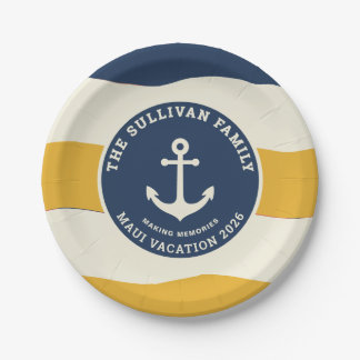 Aangepast nautisch anker familie vakantie retro ba papieren bordje