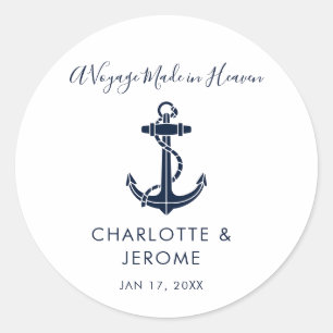 Aangepast nautisch anker-huwelijk ronde sticker