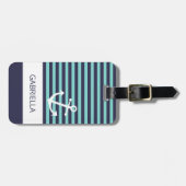 Aangepast nautisch aqua turquoise gestreept patroo bagagelabel (Voorkant horizontaal)