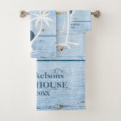 Aangepast nautisch blauw hout strandhuis bad handdoek (Insitu)